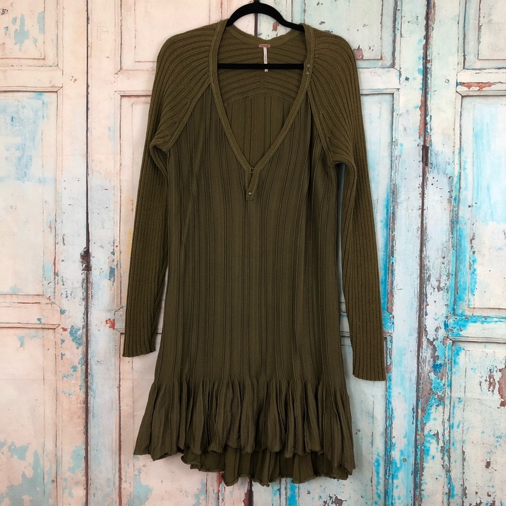 Free People Olive Sweater Ruffle Dress - Picture 1 of 7